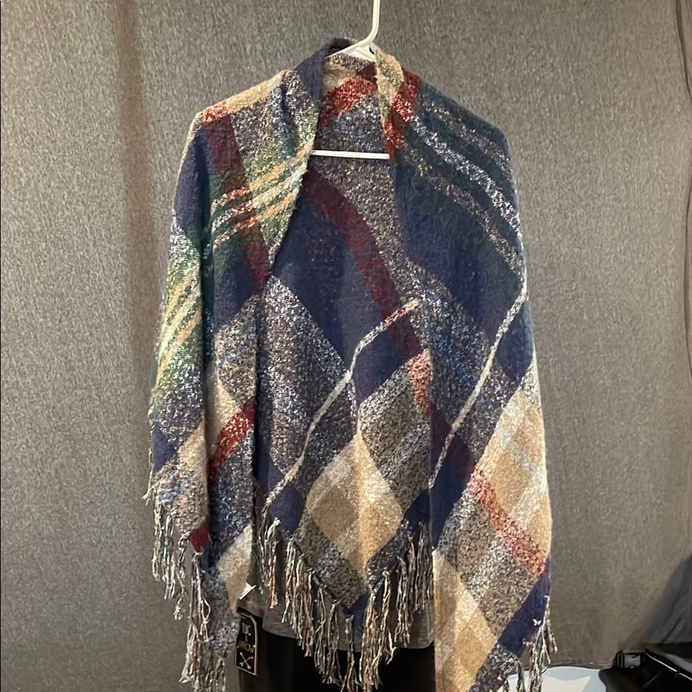 Multicolor Plaid Fringe Shawl